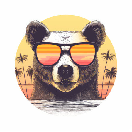 Portrait of Panda bear with sun glasses. Hand drawn illustration.の素材