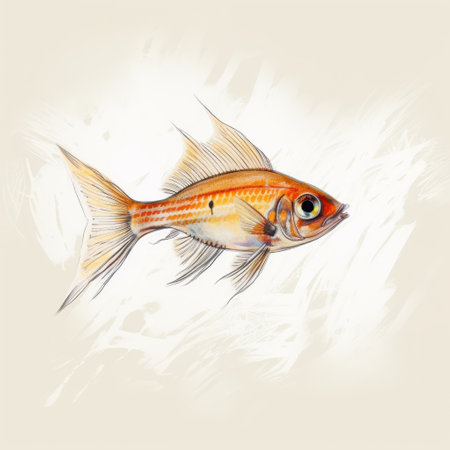 Illustration of a goldfish in watercolor style on a white backgroundの素材