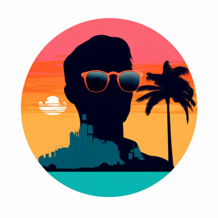 Man with sunglasses on the beach. Silhouette of a man. Vector illustration.の素材