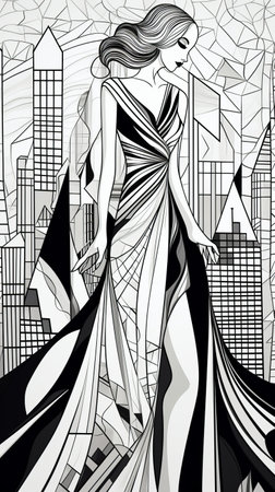 Fashion illustration of beautiful woman in the city. Vector illustration.の素材