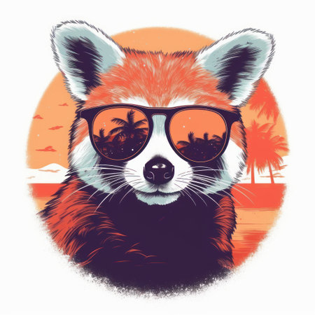 Portrait of a red panda with sunglasses. Vector illustration.の素材