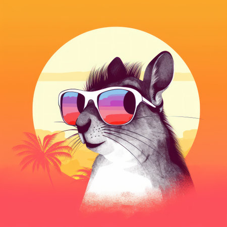 Fashion cat with sunglasses on the background of the sun. Vector illustrationの素材