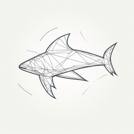 a simple yet eye-catching drawing of a little shark created using basic single-line strokes with straight lines and curves. the minimalist style gives it a clean and modern look., ai generatedの素材