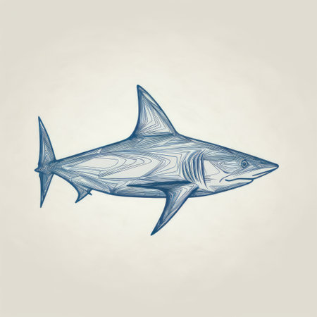 a minimalist image of a high-finned blue shark, created with simple single-line structure consisting of straight lines and curves., ai generatedの素材