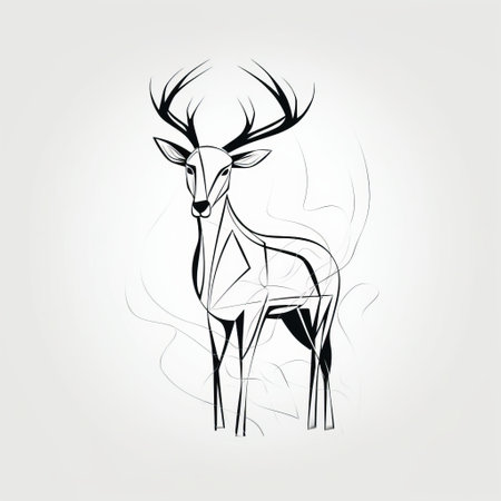 this image prompt features a little white-tailed deer drawn with simple single-line strokes in a minimalist style, using straight lines and curves., ai generatedの素材