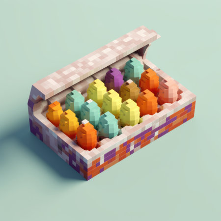 Eggs in box on blue background. 3d illustration.の素材