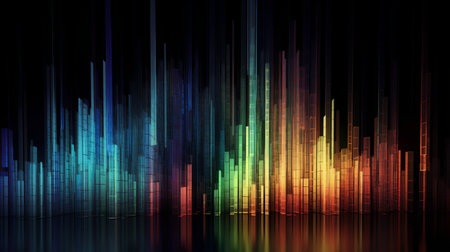 abstract colorful digital equalizer background, 3d illustration, horizontalの素材