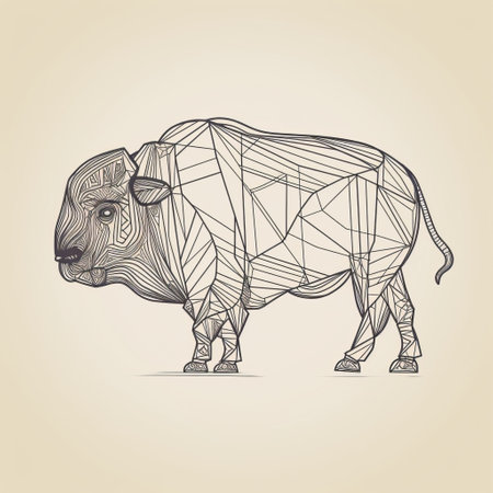 a simple yet beautiful drawing of a little buffalo using straight lines and curves., ai generatedの素材