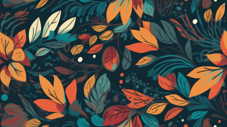a mesmerizing abstract pattern with a repetitive design made of flowers and leaves in various colors and shapes., ai generatedの素材