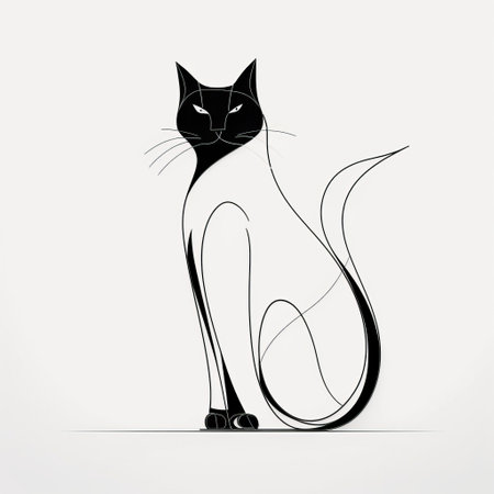 a simple and minimalist depiction of a tuxedo cat, created with straight lines and curves., ai generatedの素材