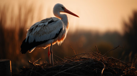 White stork (Ciconia ciconia) at sunriseの素材