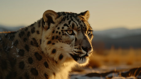 Snow leopard (Panthera uncia) portrait at sunriseの素材