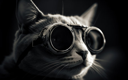 Cat wearing aviator glasses. Filtered image processed vintage effect.の素材