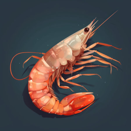 Shrimp. Seafood. Vector illustration on a dark background.の素材