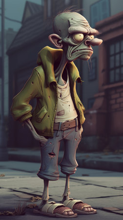 3D rendering of a female zombie standing in a city street.の素材