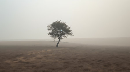Single tree in the middle of a misty field, South Africaの素材