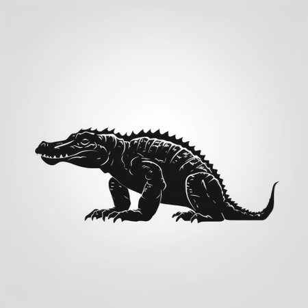 a black and white silhouette of an alligator viewed from the front on a white background. the image is minimal and designed in a flat design style, suitable for use in logos or as 2d animation.の素材