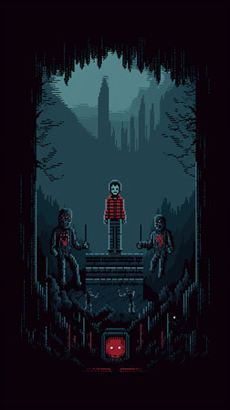 a horror movie reimagined in classic 8-bit graphics.の素材