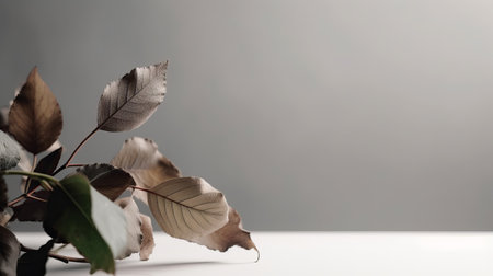Autumn leaves on a gray background. Autumn concept. Copy space.の素材