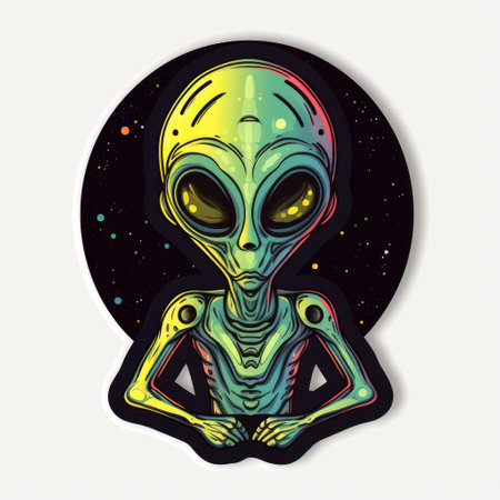 a crisp and clean vector line image of an alien with flat colors, smooth gradients, black contour outline, and vivid colors. high dynamic range (hdr) and designed in 16k resolution with a transparent background.の素材