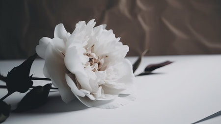Beautiful peony flower on a white background. Selective focus.の素材
