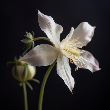 Aquilegia flower on a black background, studio shotの素材