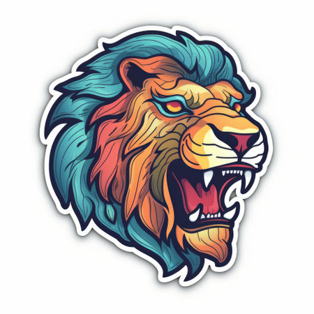 this is a text to image prompt that requires the creation of a crisp and clean vector line art of nemean lion with flat colors, smooth gradients, black contour outline, vivid colors, hdr, 16k resolution and in the style of die-cut stickers with transparent background.の素材