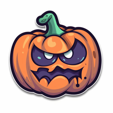 Halloween pumpkin sticker. Vector illustration isolated on a white background.の素材