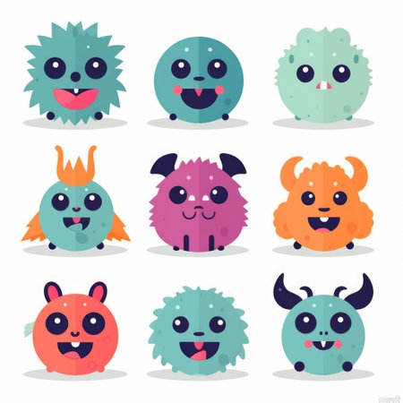 Set of cute monsters with different emotions. Vector illustration in cartoon style.の素材