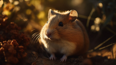 Hamster in the forest. Hamster in the nature habitat.の素材