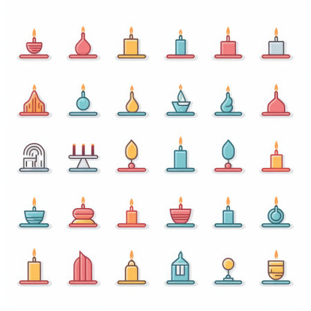 candle icon set over white background, flat style, vector illustrationの素材