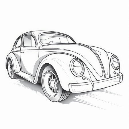 an easy-to-color black and white illustration of a car for kids and adults to enjoy.の素材