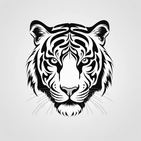 Black and white tiger head vector illustration isolated on white background for t-shirt designの素材