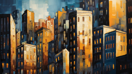 Digital painting of buildings in New York City, USA. Colorful buildings in the city.の素材