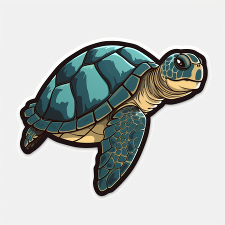 Sea turtle isolated on white background. Vector illustration in cartoon style.の素材