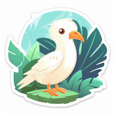 Cute cartoon seagull sticker. Vector illustration on white background.の素材