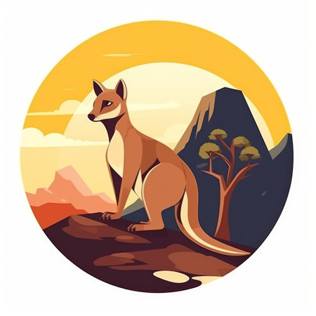 Kangaroo in the desert. Wild animals. Vector illustration.の素材