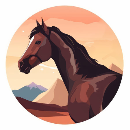 Horse in the mountains. Vector illustration in a flat style.の素材