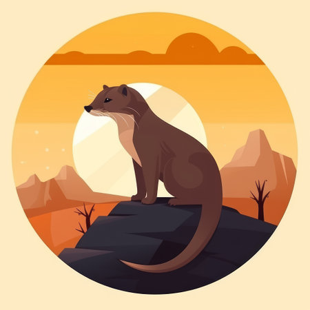 Otter in the desert. Vector illustration in flat style.の素材