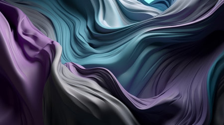 abstract background of blue and purple silk or satin fabric with wavesの素材