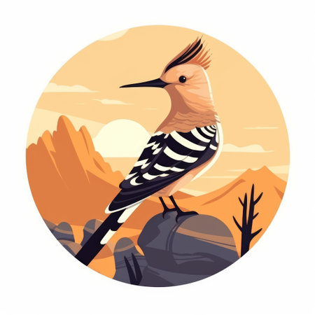 Hoopoe bird on the rock. Vector illustration in flat styleの素材