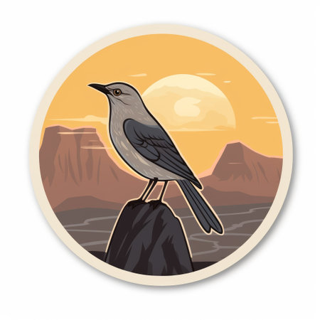 Crow on a rock in the desert. Vector illustration in retro style.の素材