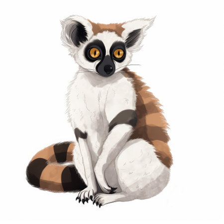 3D digital render of a cute lemur sitting isolated on white backgroundの素材
