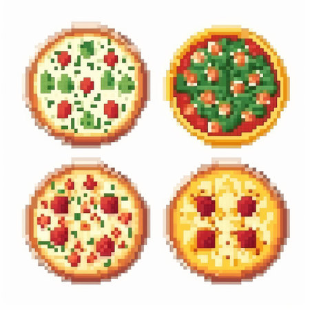 stock illustration of pizza created in pixel art style, perfect for use in designs related to food, restaurants, and advertising. features a white background for easy inclusion in your projects., ai generatedの素材