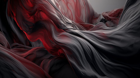 Abstract background of black and red wavy fabric. 3d render illustrationの素材