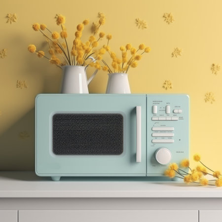 a minimalistic design for a microwave appliance that incorporates a spring theme, giving your kitchen a fresh and vibrant look., ai generatedの素材