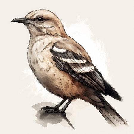 a hand-drawn simple illustration of a brown mockingbird with fur on a white background, ai generatedの素材