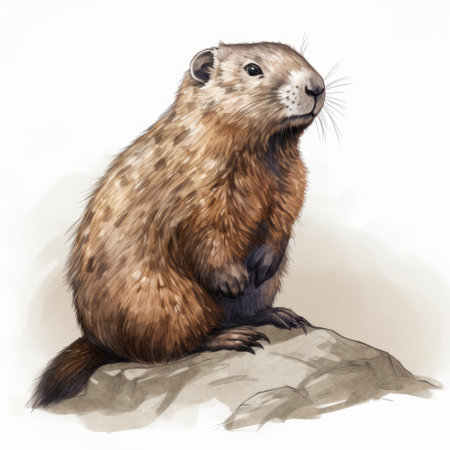 a hand-drawn image of a hoary marmot with brown fur on a white background, perfect for nature enthusiasts and animal lovers., ai generatedの素材