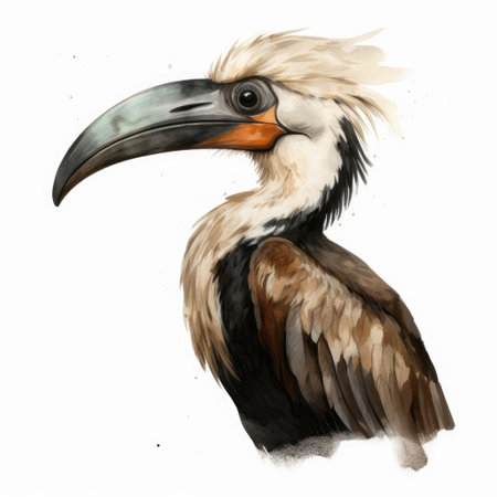watercolor painting of a hornbill, isolated on white background.の素材