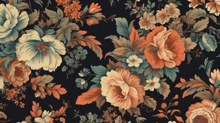 a beautiful and intricate floral pattern in vintage italian style. the delicate interplay of colors and shapes creates a sophisticated and timeless design., ai generatedの素材